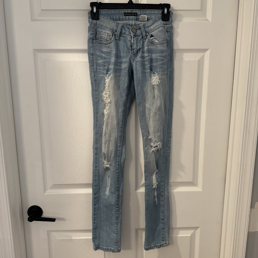 Vintage Dolce &‎ B Distressed Ripped Skinny Size 1 Jeans Blue Denim Low Rise